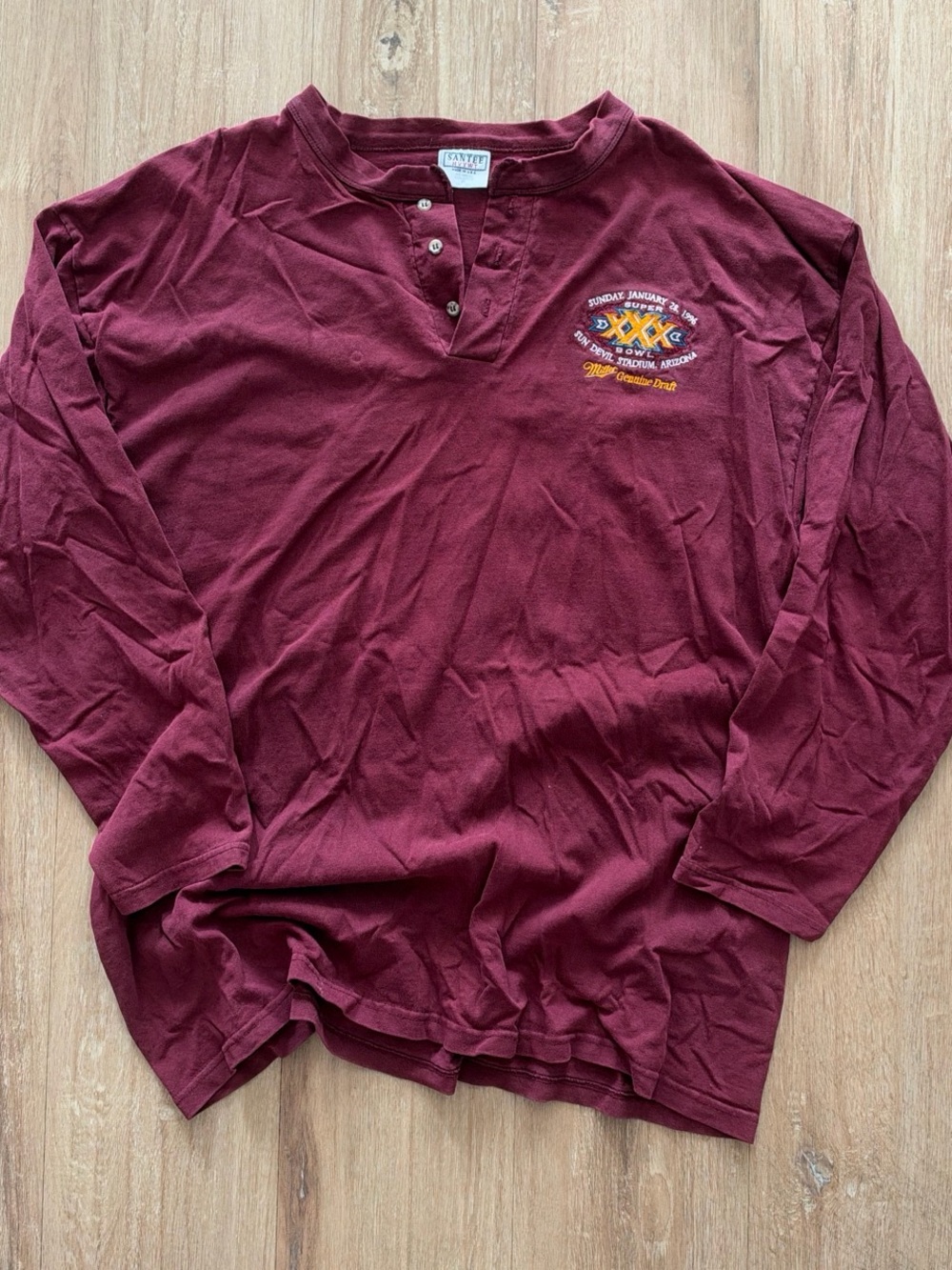 Vintage Maroon Long Sleeve Henley Shirt - Unbranded